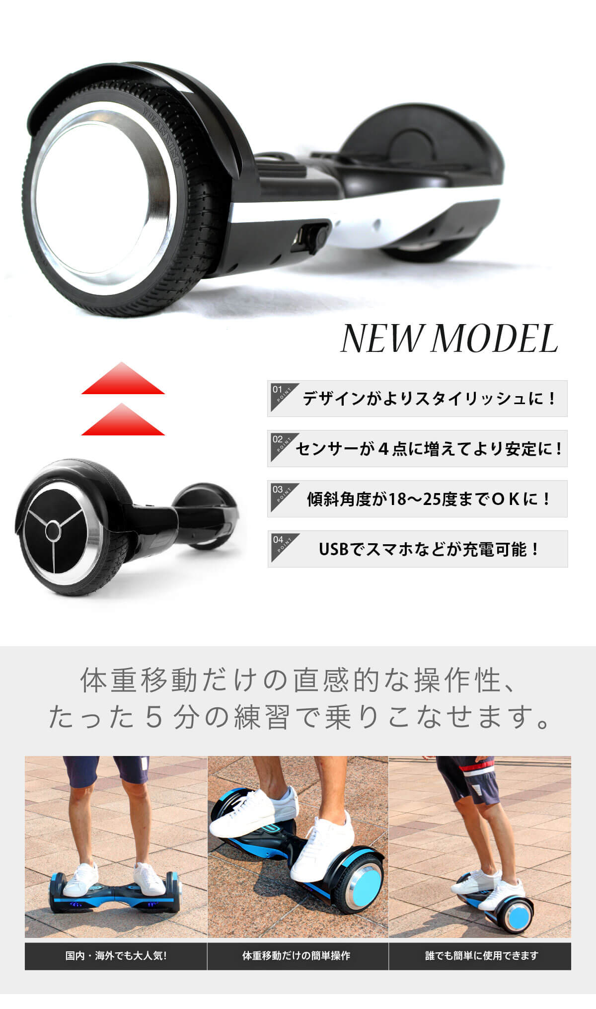 超軽量 バランススクータ― ミニセグウェイ 6.5インチ 黒色 新品・保証